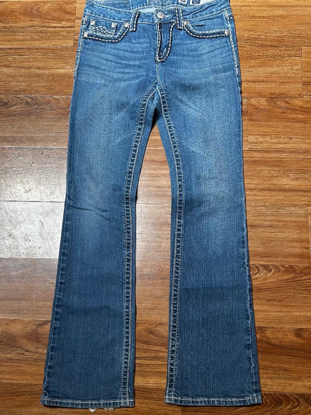 Miss Me Bootcut Thick Stitch Size 30x32.5 inseam Medium Wash Y2K